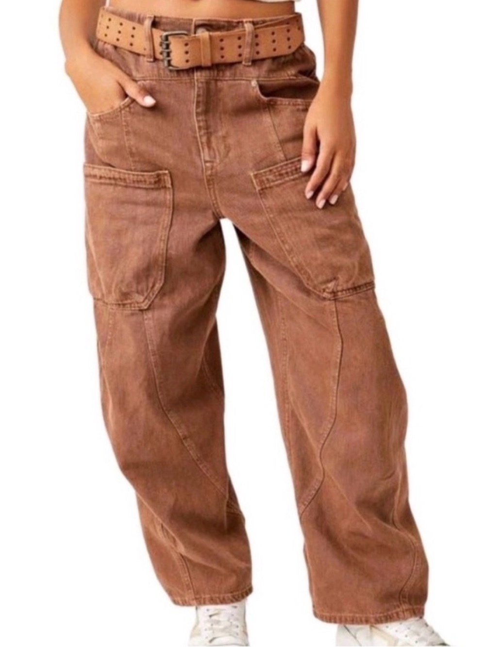 We the Free sz M Old School Relaxed Jean Brown Barrel style Pants great cond